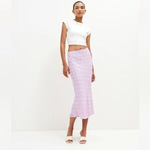 Reformation Layla Skirt, size 2, lavender/purple with white polka dots